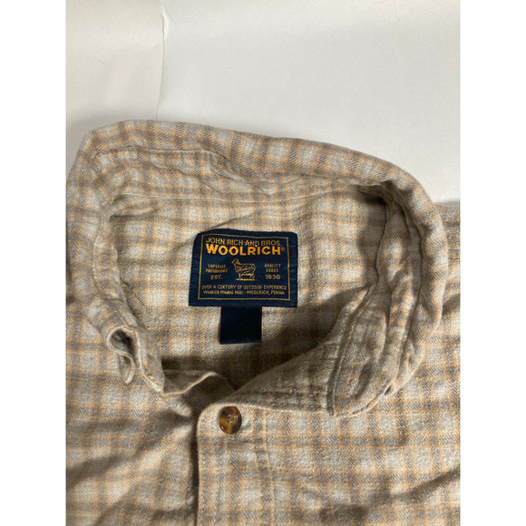 Woolrich casual thicker flannel tan brown check pattern Mens button shirt XL - Picture 3 of 6
